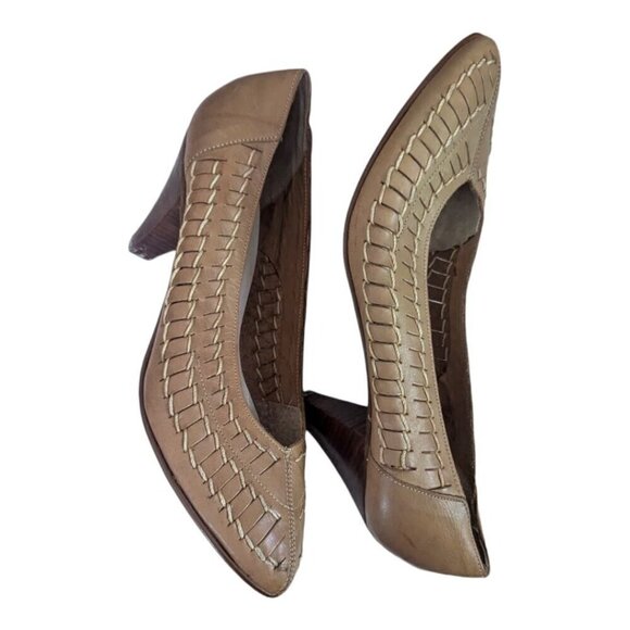 VTG Footworks Nicole Leather Woven Point Toe Pumps 8 - Picture 5 of 7